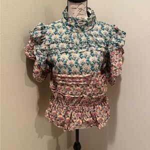 Anthropologie Floral Ruffle Top